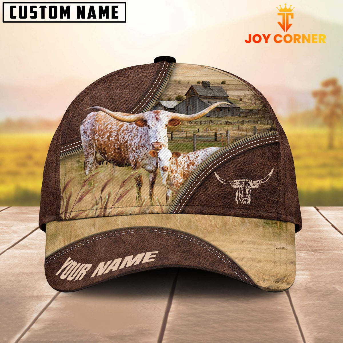 Texas Longhorn On The Farm Customized Name 3D Brown Cap
