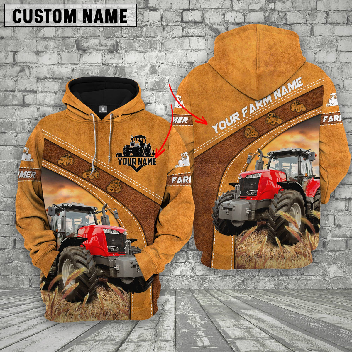 Personalized Name Farm Red Tractor Hoodie
