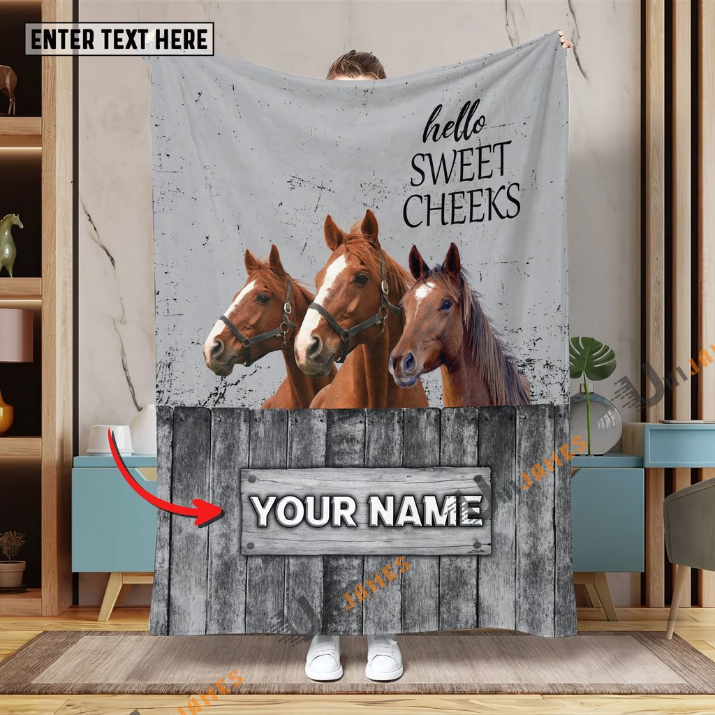 Personalized Name Horse Hello Sweet Cheeks Pattern Blanket