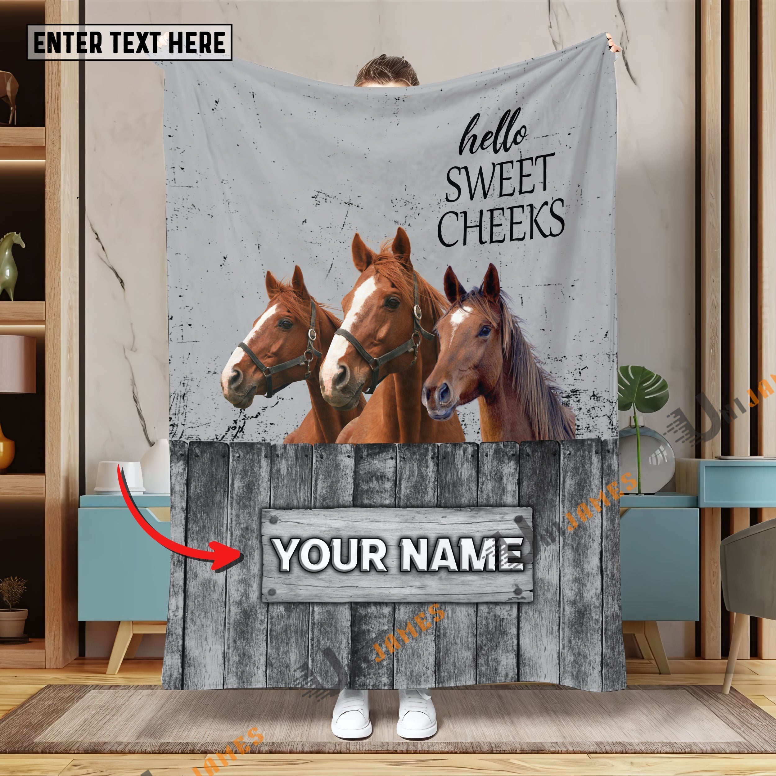 Personalized Name Horse Hello Sweet Cheeks Pattern Blanket