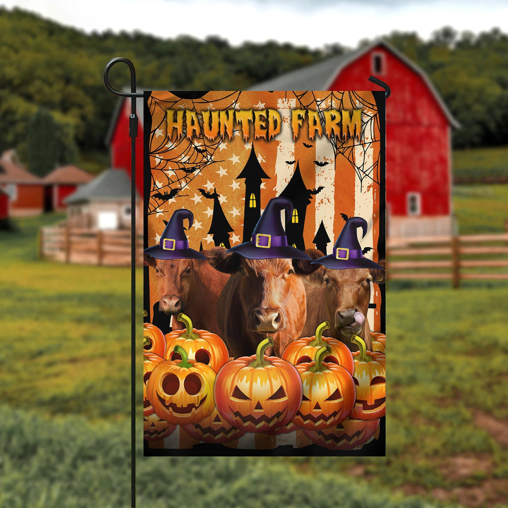 Red Angus Cattle Haunted Farm Halloween Flag