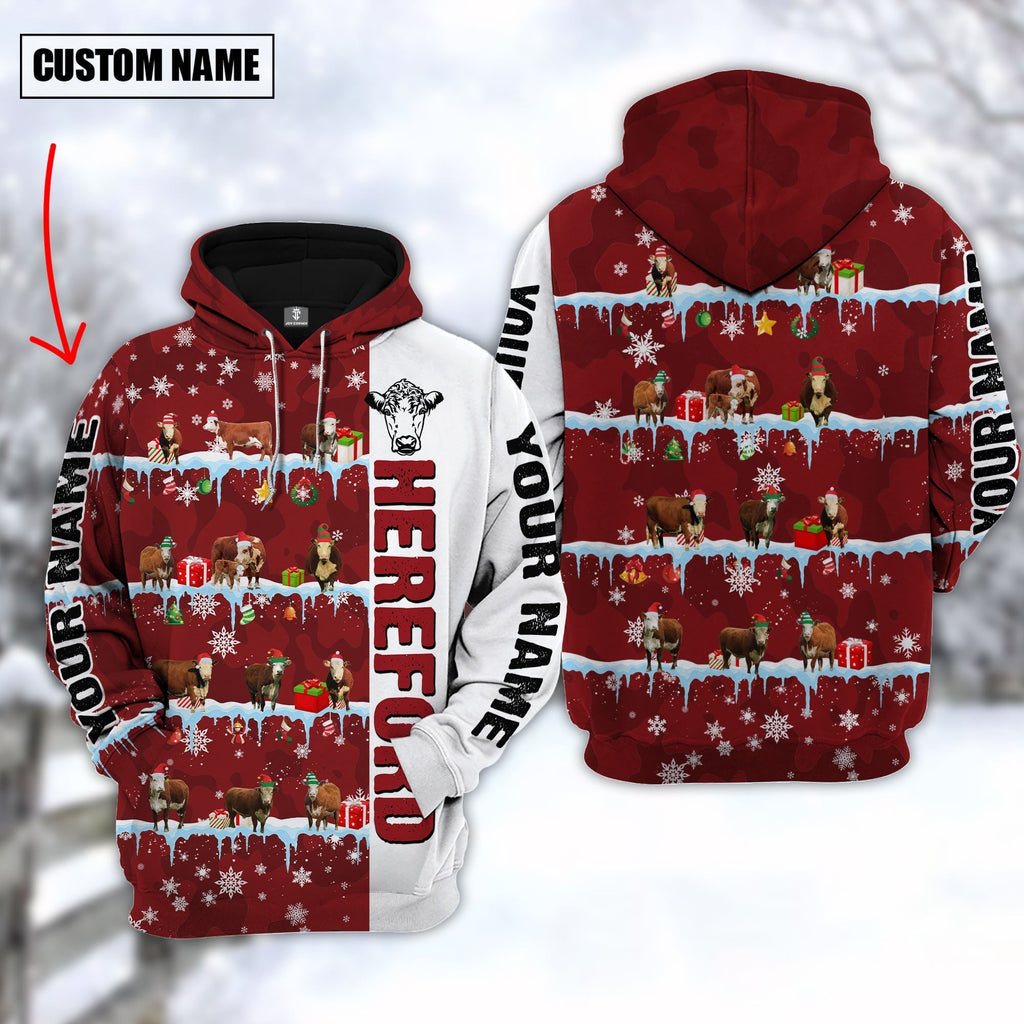 Personalized Name Hereford Cattle Christmas 3D Hoodie