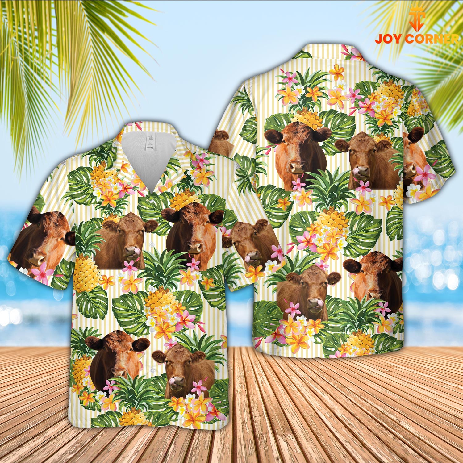 Red Angus Pineapple Pattern Hawaiian Shirt