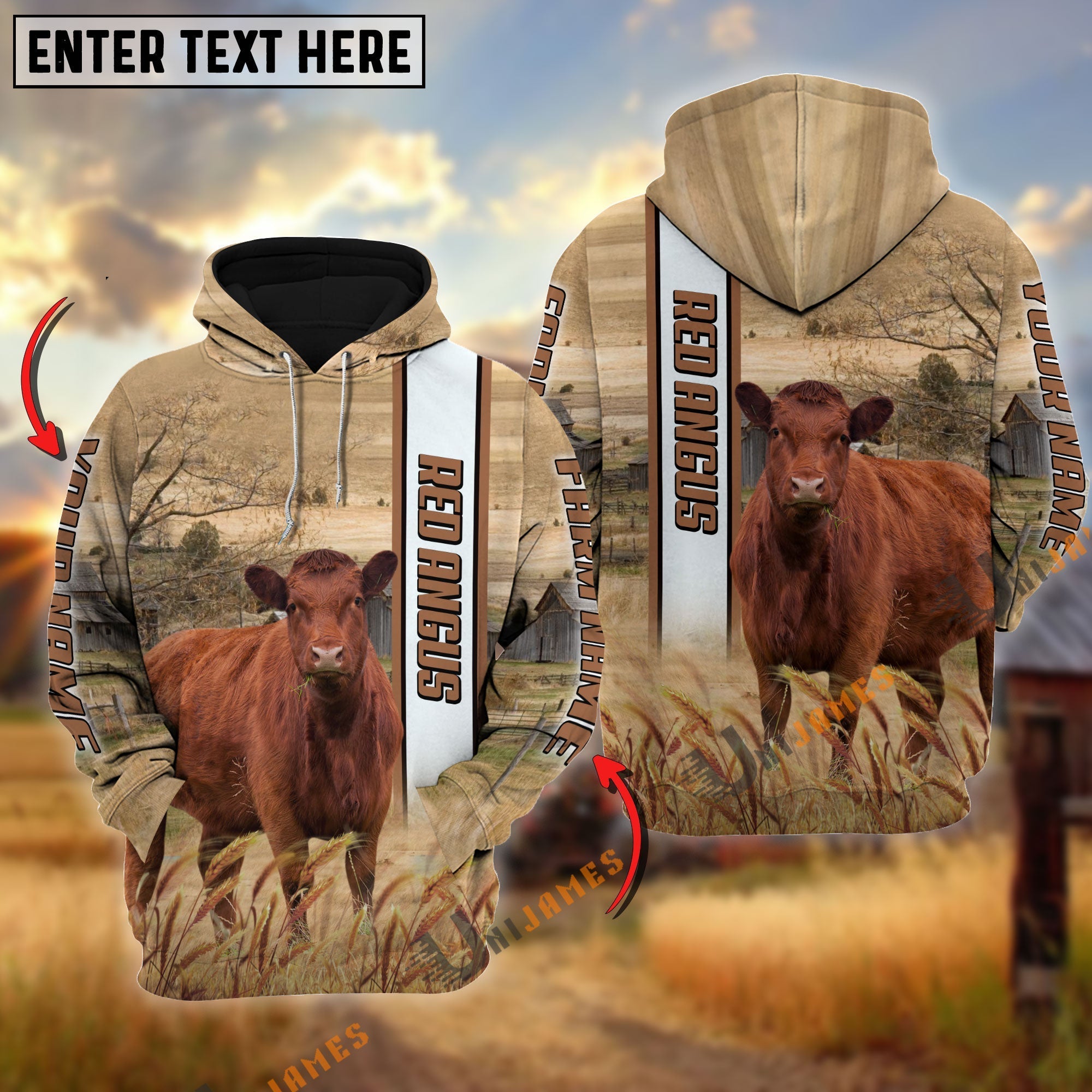 Red Angus Happy Farm Life Personalized Name, Farm Name 3D Hoodie
