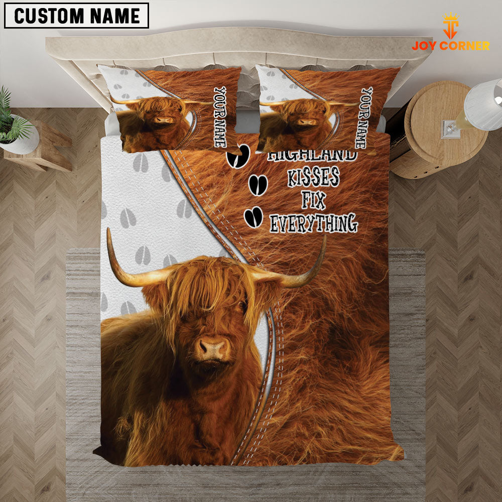 Highland Cattle Kisses Fix Everything Custom Name Bedding Set