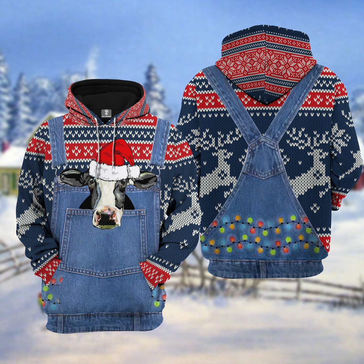 Holstein Cattle Christmas Knitting Pattern 3D Hoodie