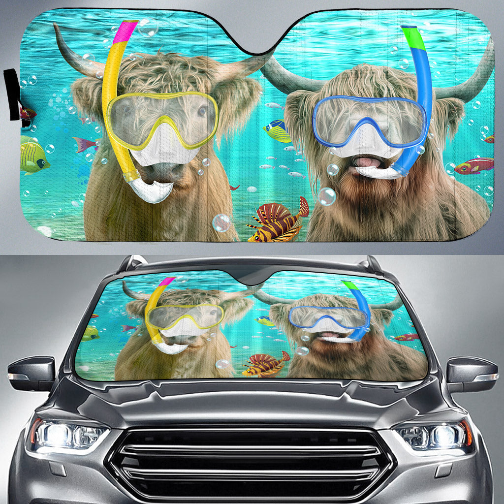 Highland Cattle Diving All Over Printed 3D Sun Shade
