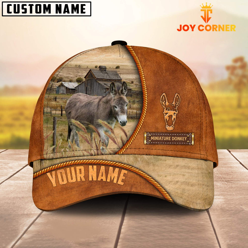 Custom Name Miniature Donkey Leather Pattern Cap