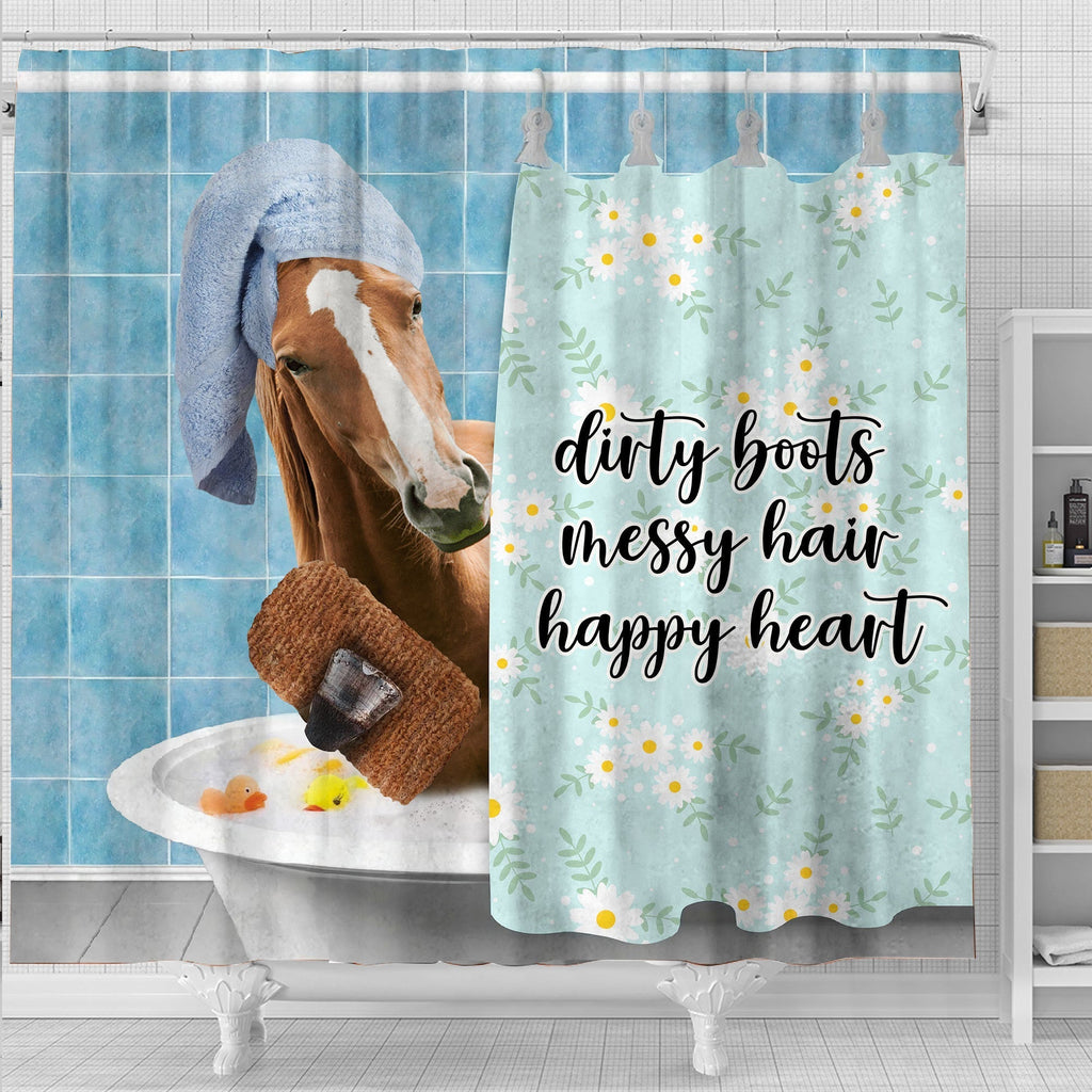 Horse Dirty Boots, Messy Hair, Happy Heart  3D Shower Curtain