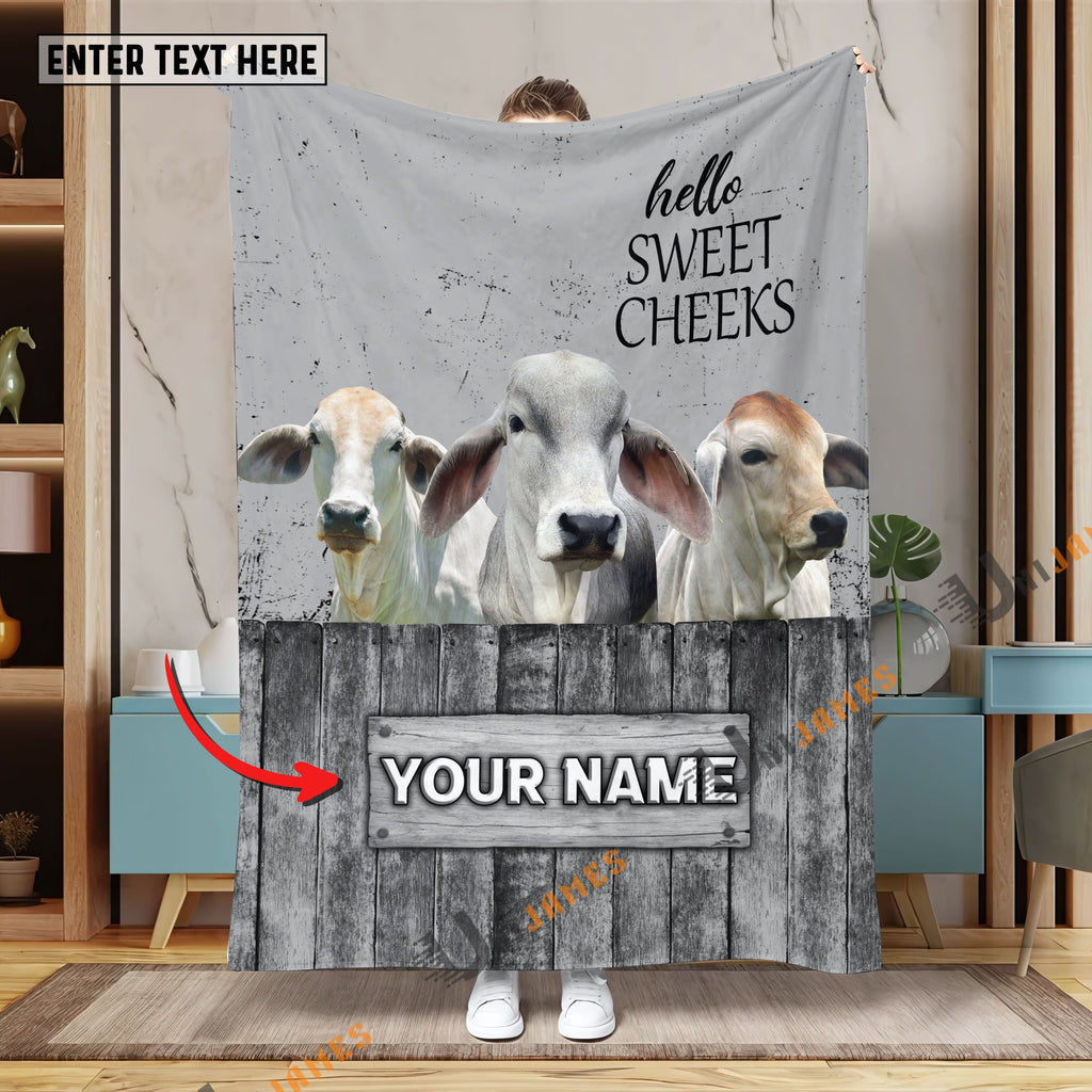 Personalized Name Brahman Hello Sweet Cheeks Pattern Blanket