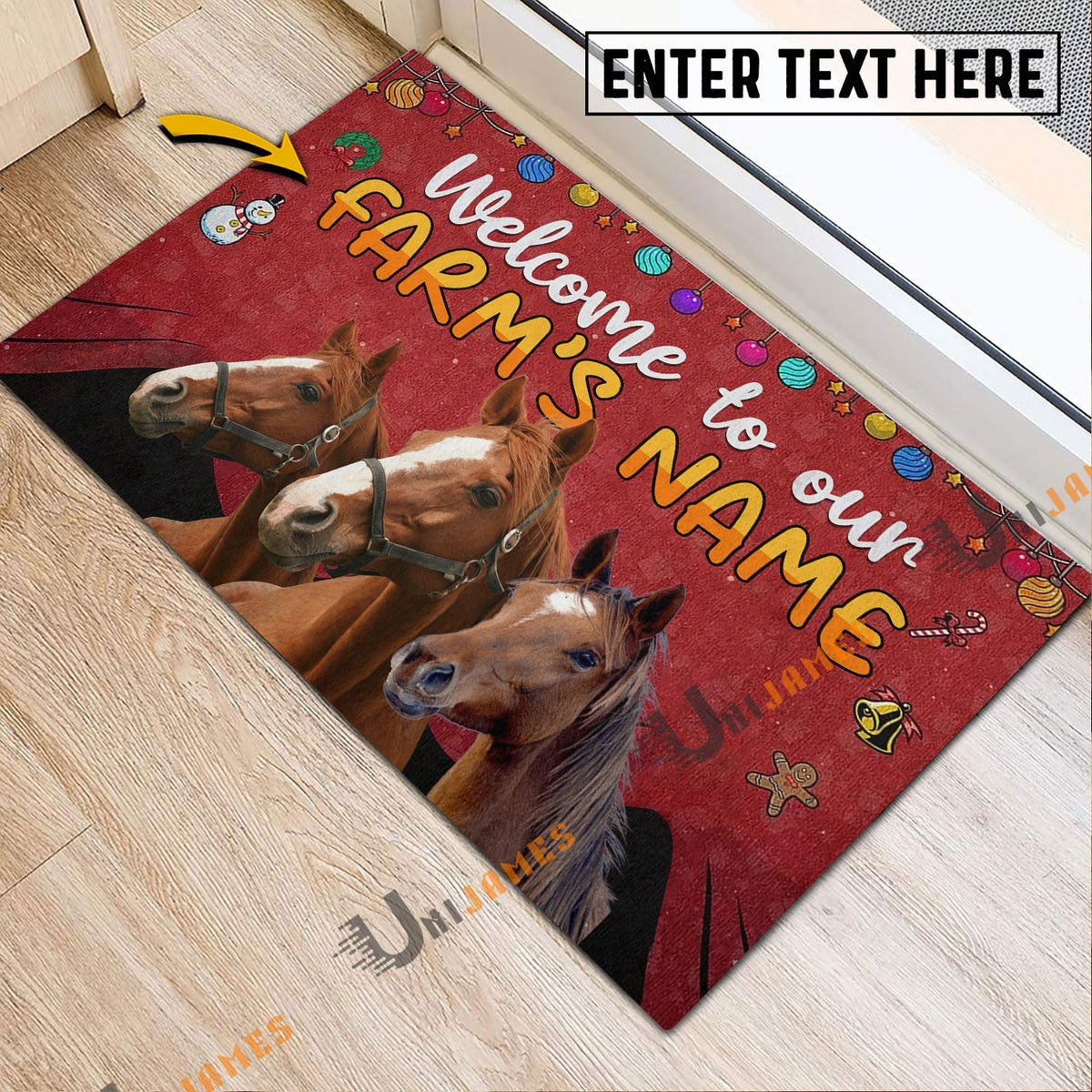 Horse Christmas Custom Name Doormat