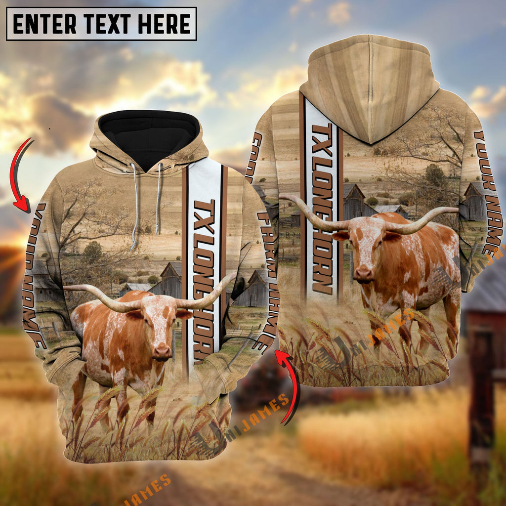 Texas Longhorn Happy Farm Life Personalized Name, Farm Name 3D Hoodie