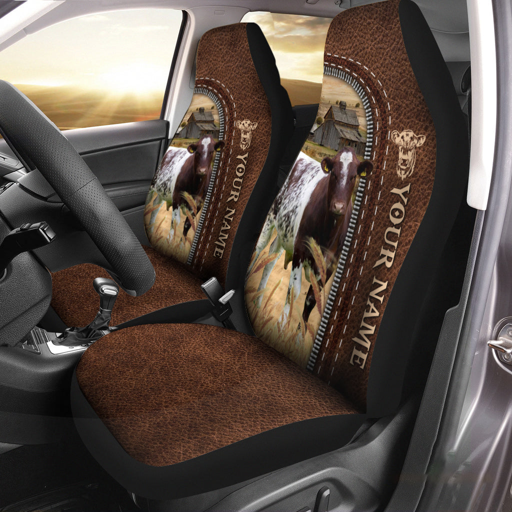 Shorthorn Personalized Name Leather Pattern Car Seat Covers Universal Fit (2Pcs)