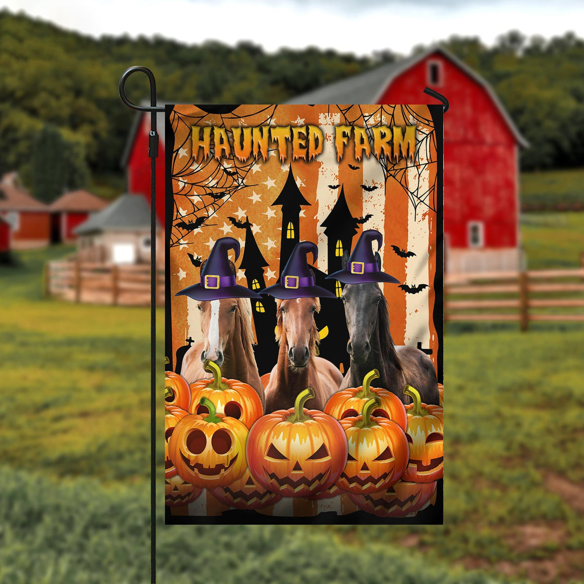 Horse Cattle Haunted Farm Halloween Flag