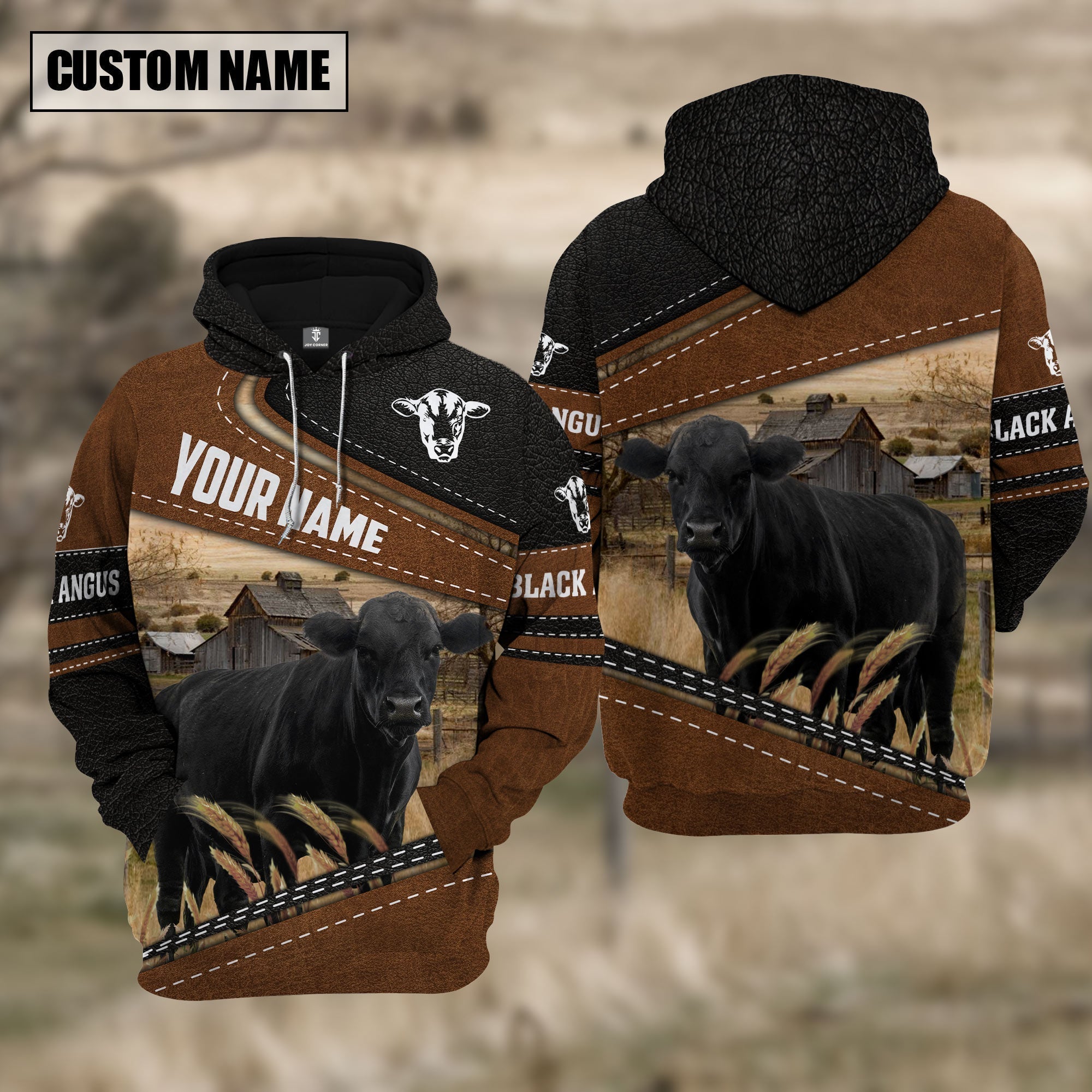 Black Angus Cattle Leather Farm Personalized 3D Hoodie