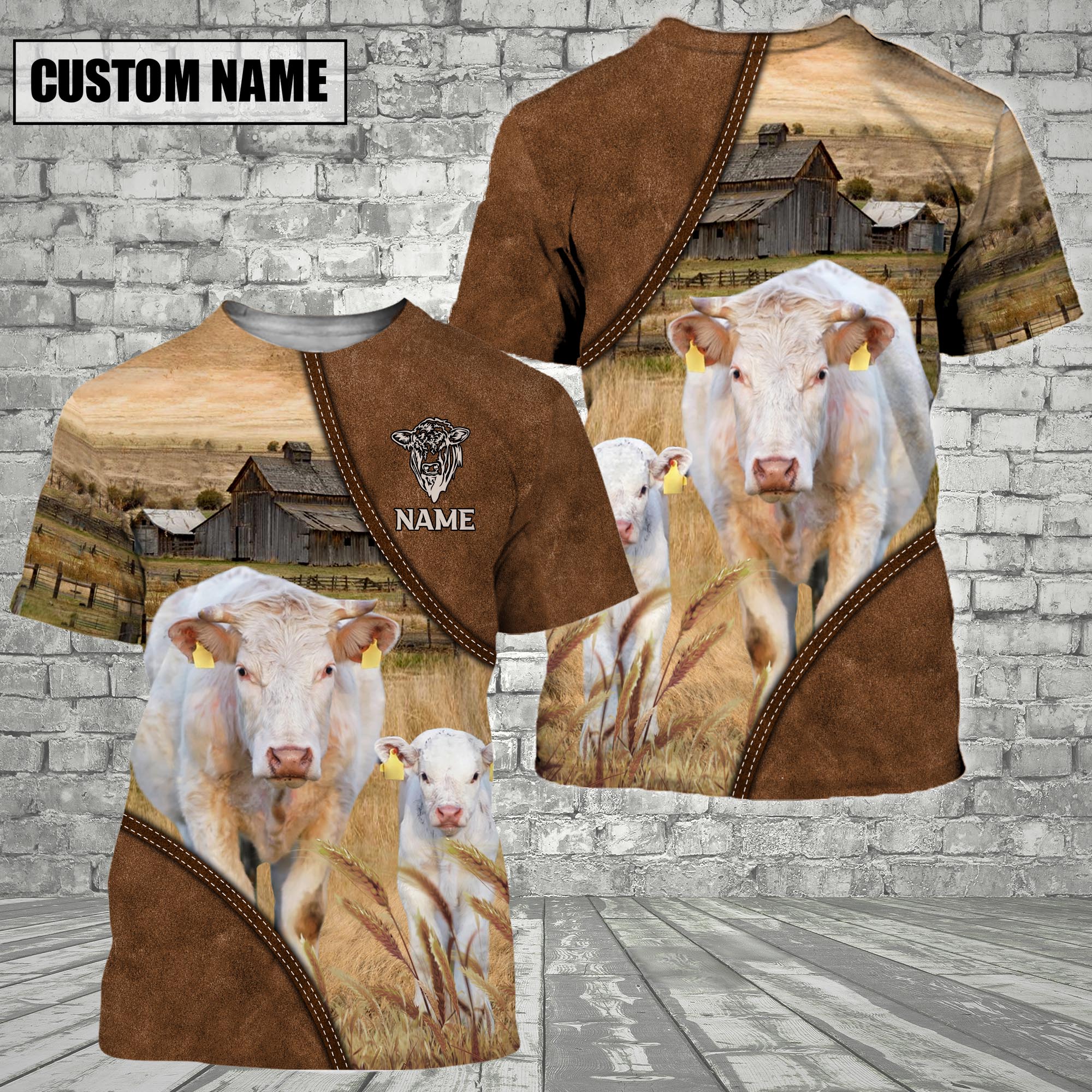 Charolais Barn Farm Customized Name 3D T-Shirt