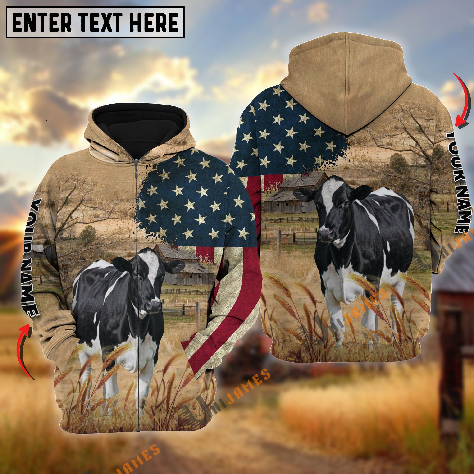 Holstein US Flag Customized Name 3D Hoodie