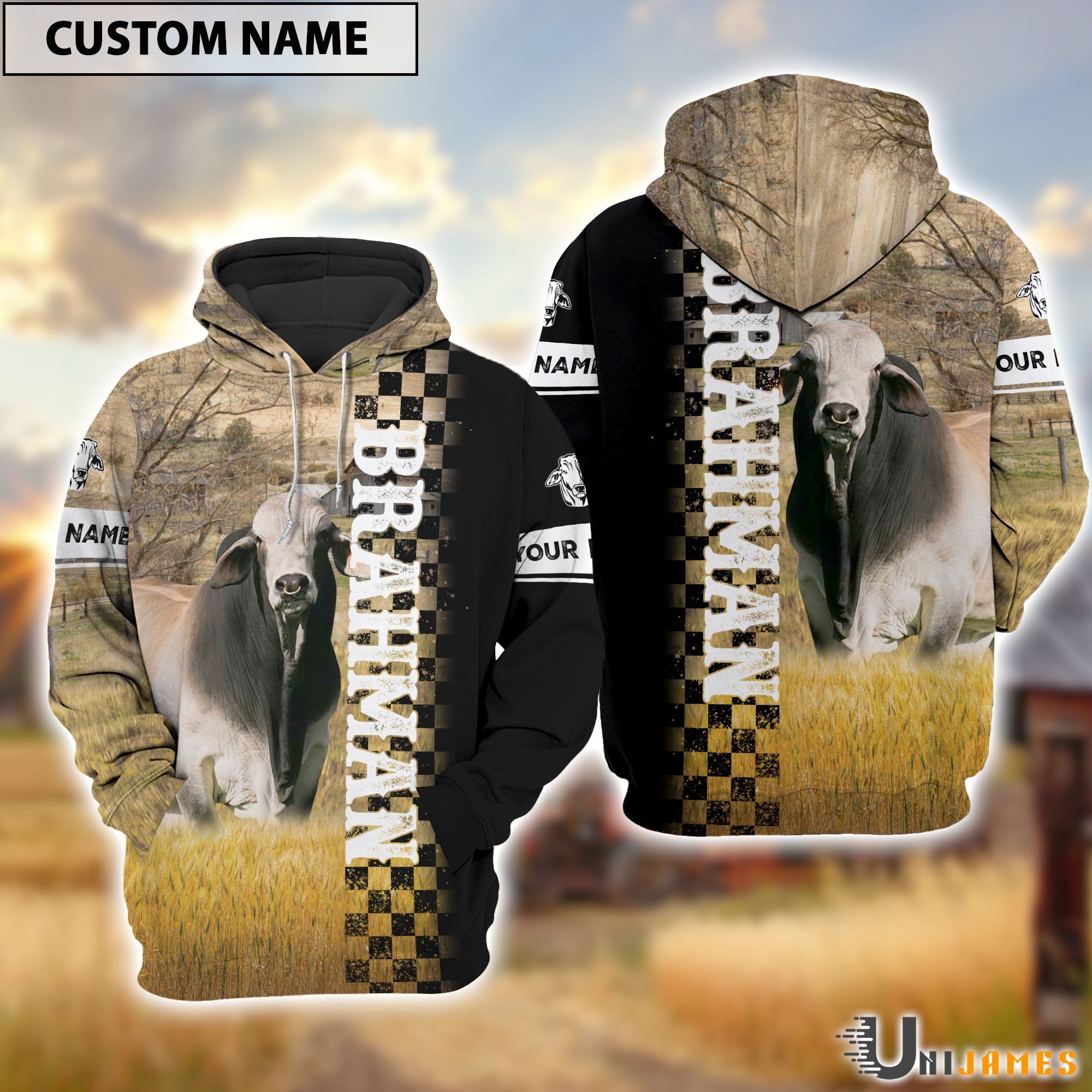 Personalized Name Brahman Day & Night On The Farm 3D Hoodie