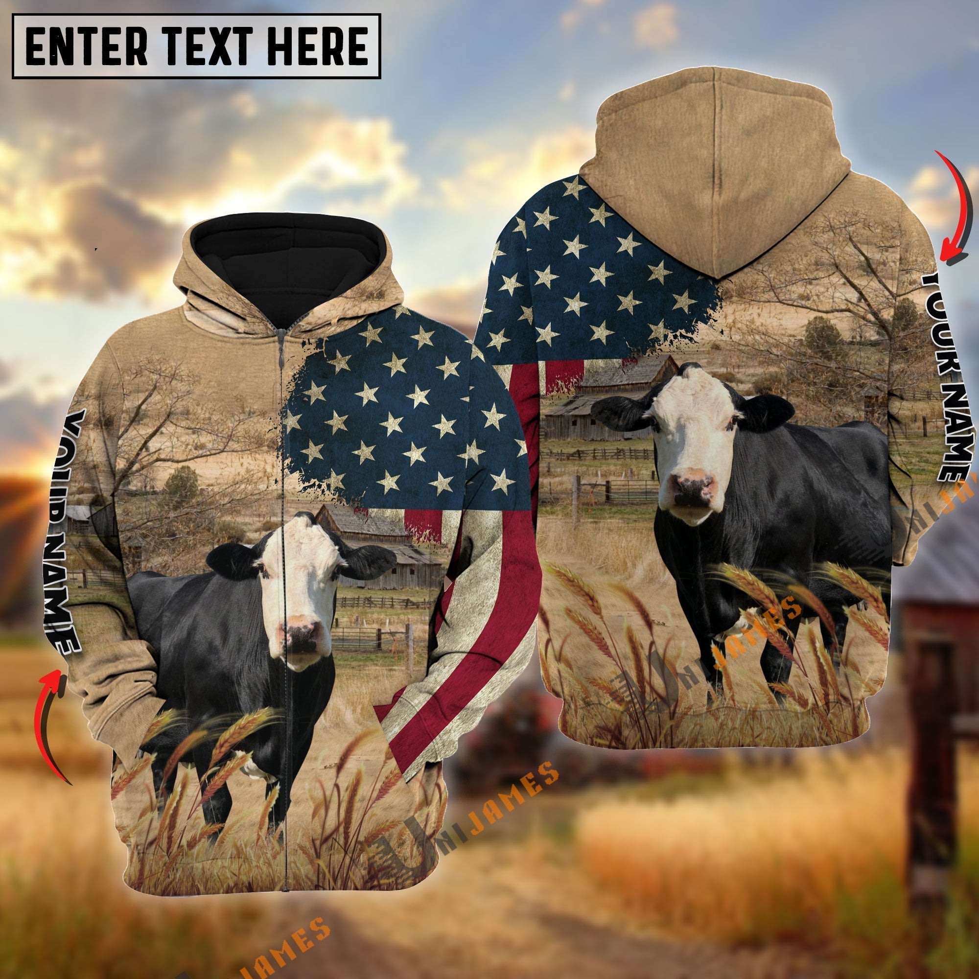Black Baldy US Flag Customized Name 3D Hoodie