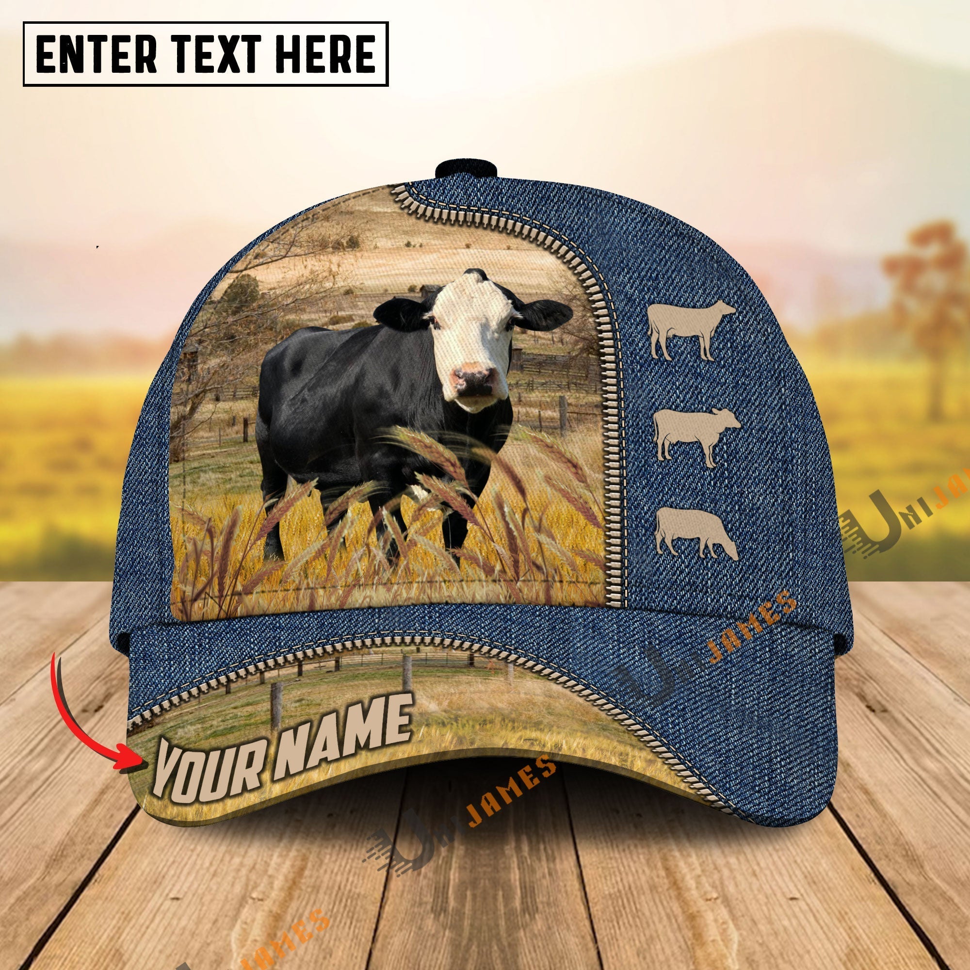 Black Baldy Farm Jeans Pattern Customized Name Cap