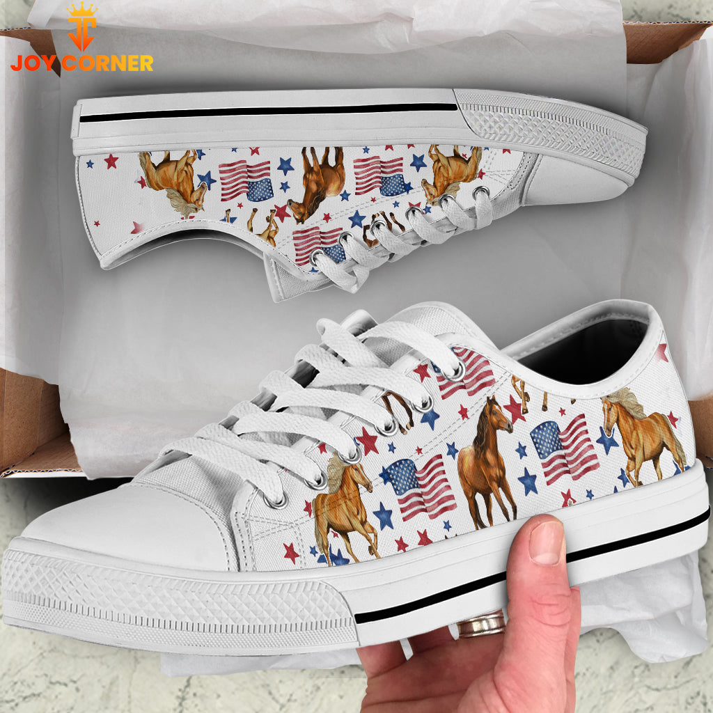 Horse USA Flag Pattern Low Top Shoes