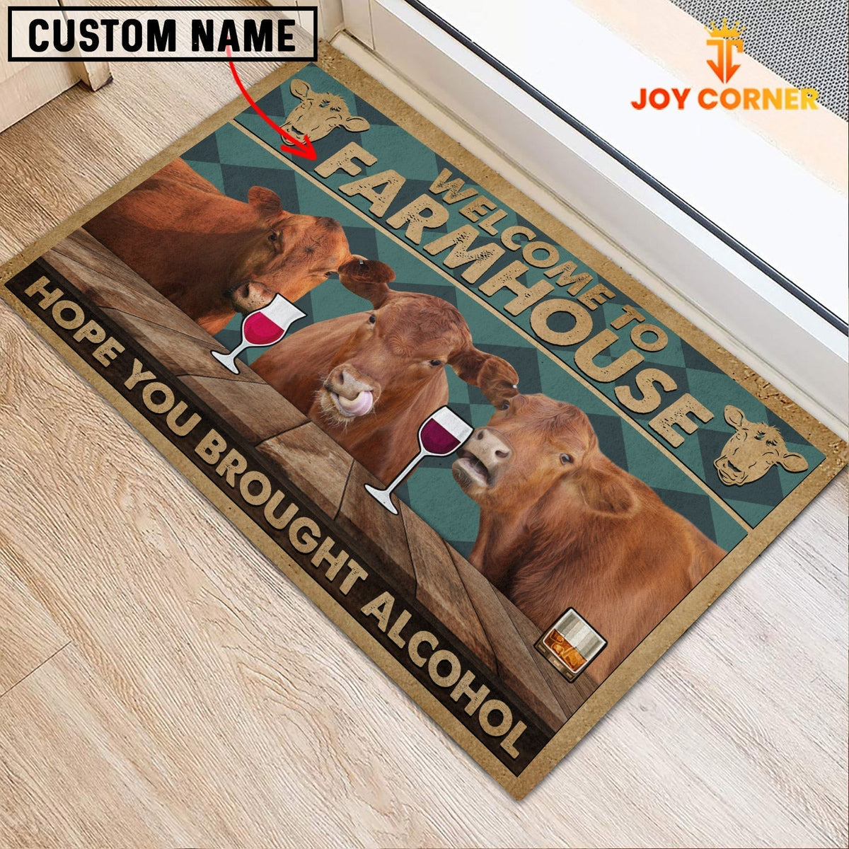 Red Angus Hope You Bought Alcohol Custom Name Doormat