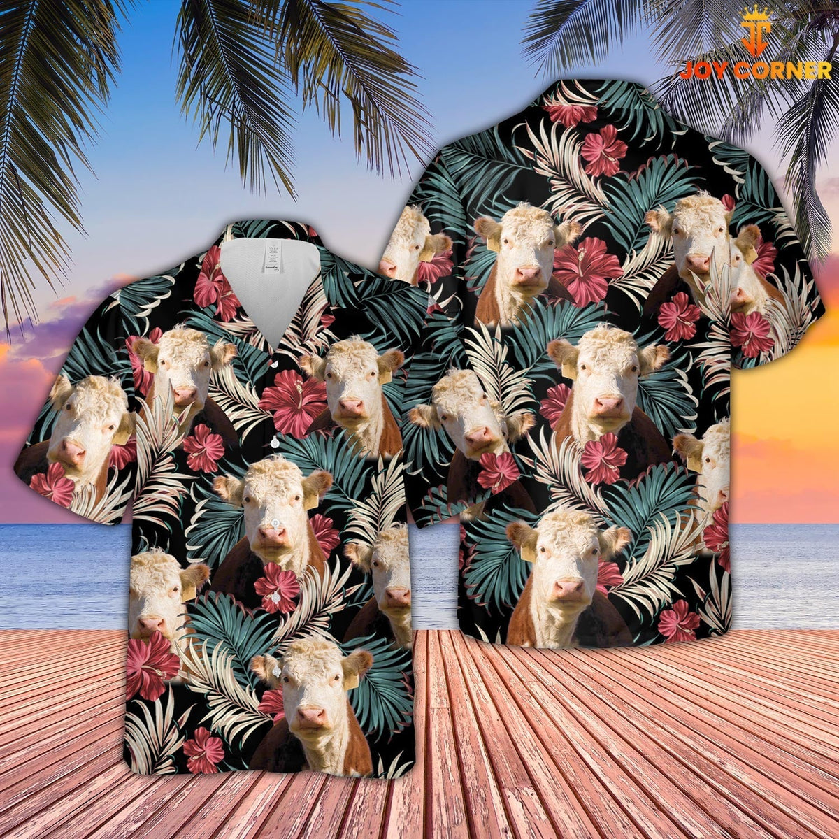 Hereford Dark Red Flowers Pattern Hawaiian Shirt