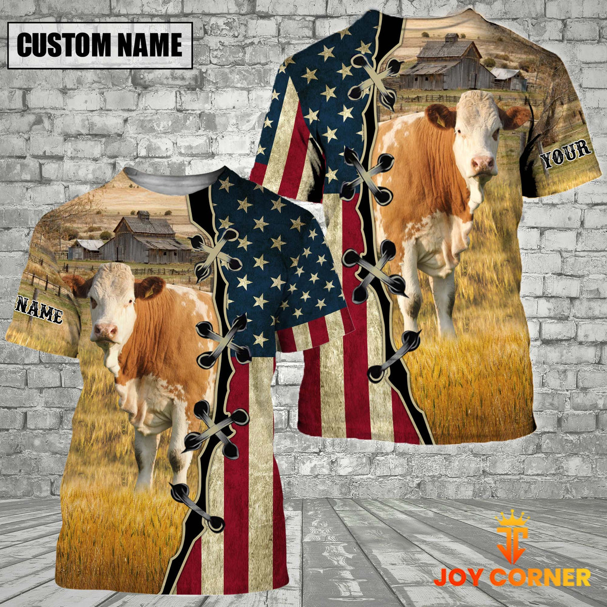 Simmental On Farms Custom Name American Flag 3D Shirt