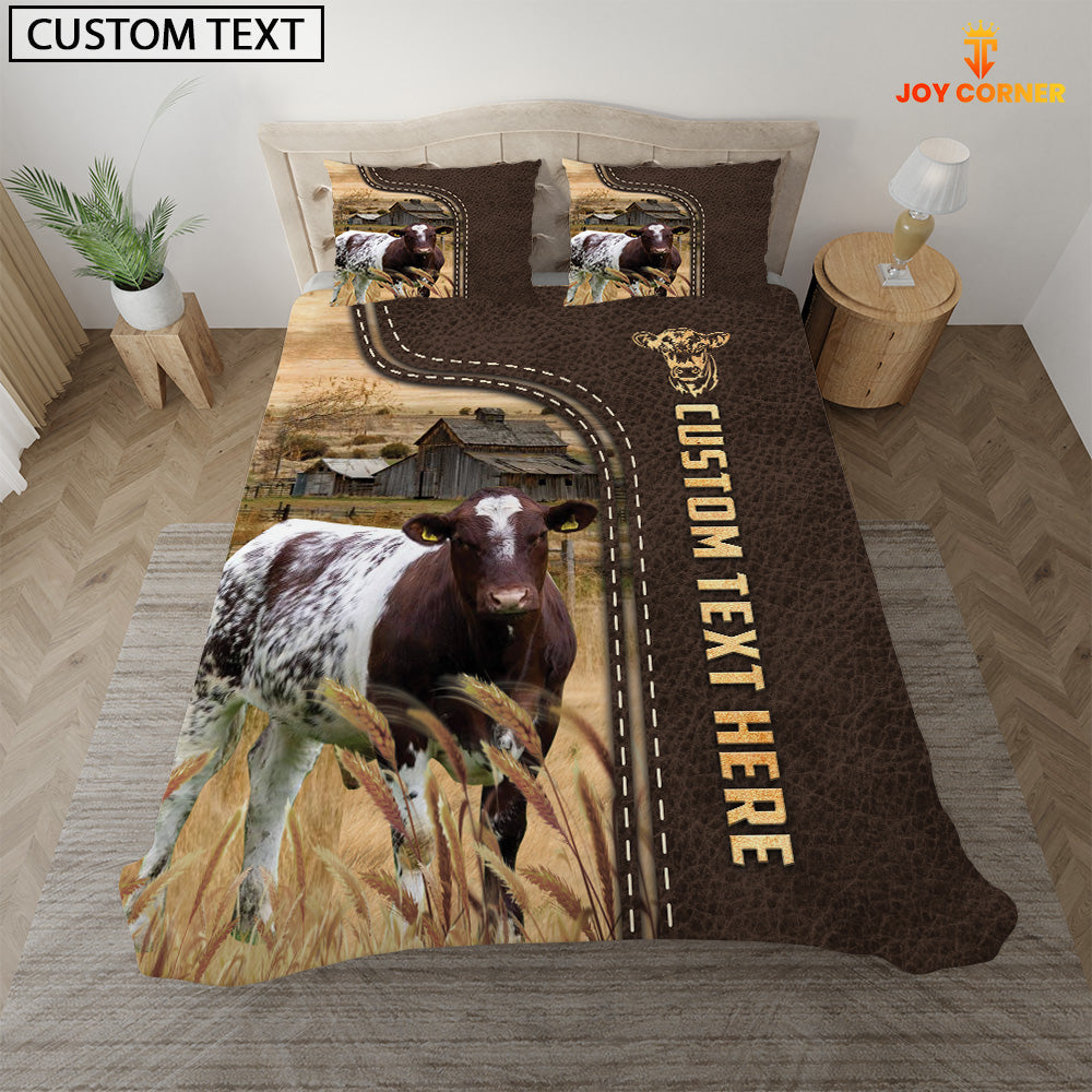 Shorthorn Custom Text Leather Pattern Bedding Set