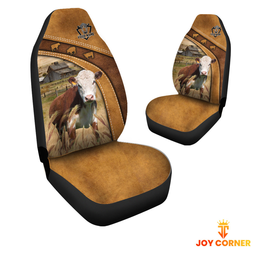 Hereford Pattern Customized Name 3D Car Seat Cover Set (2PCS)