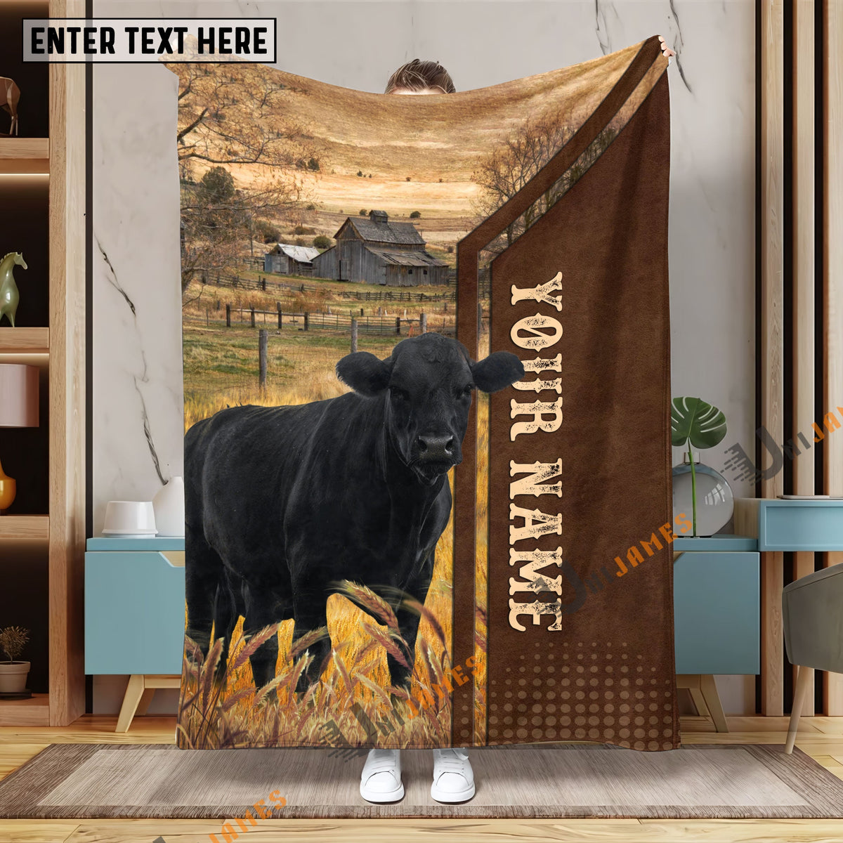 Personalized Name Black Angus Farming Life Pattern Blanket