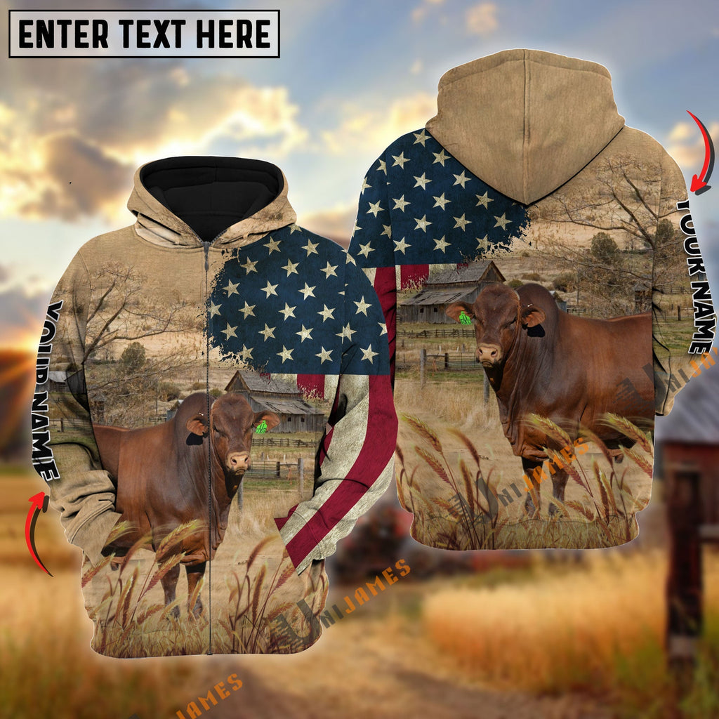 Beefmaster US Flag Customized Name 3D Hoodie