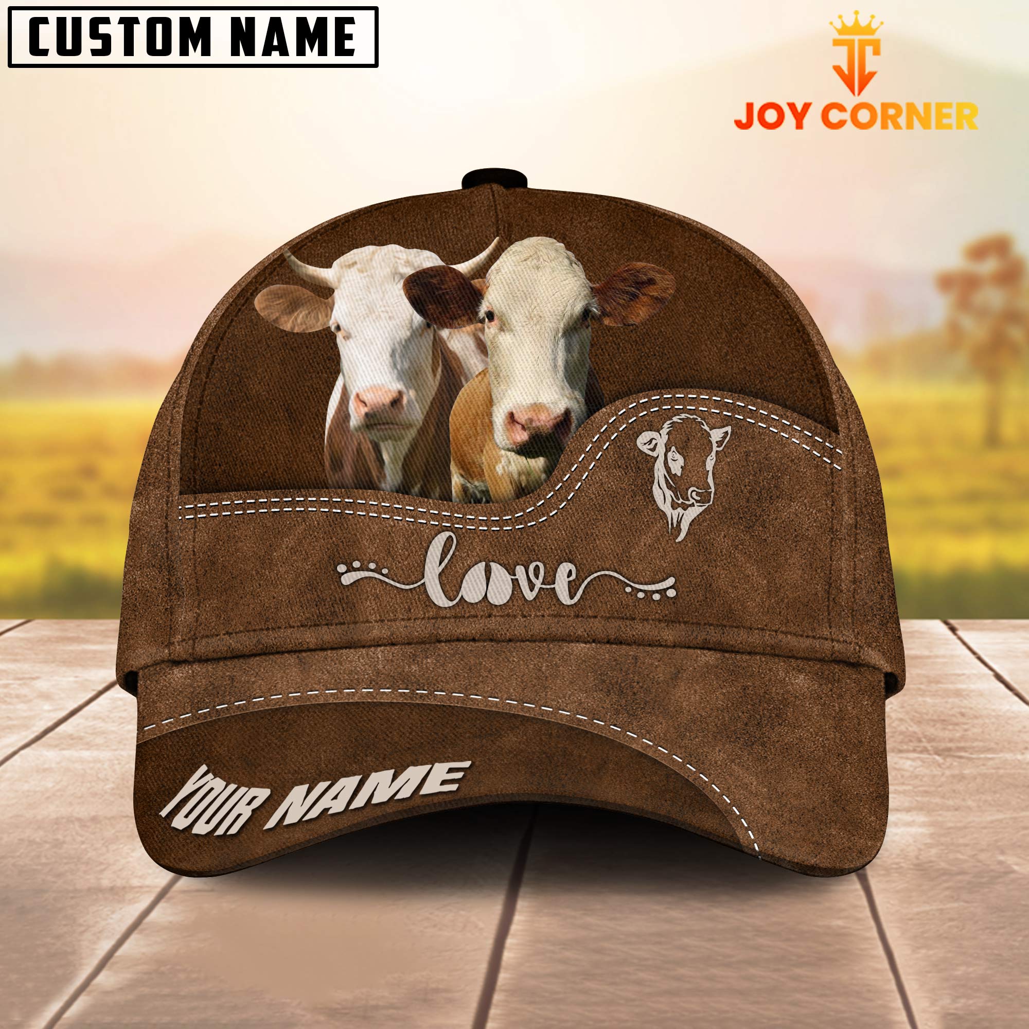 Simmental Love Leather Pattern Customized Name Cap