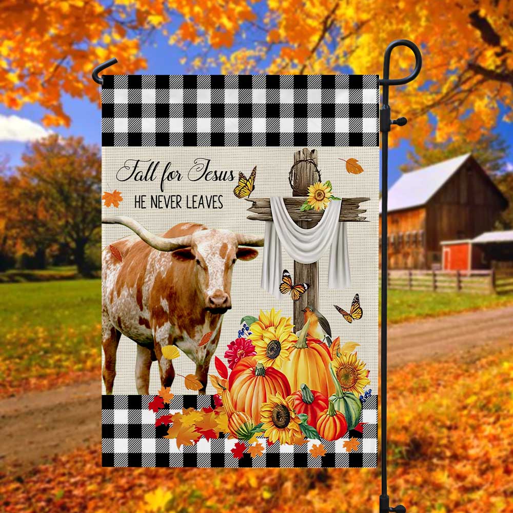 TX-Longhorn Cattle Fall For Jesus Flag