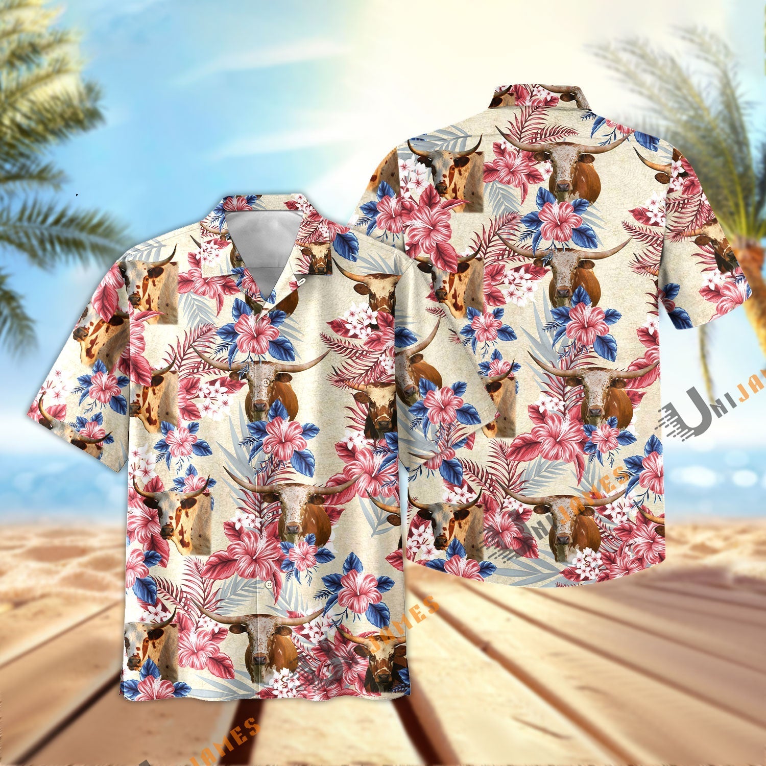 Texas Longhorn Flowers Cool Summer Pattern Hawaiian Shirt