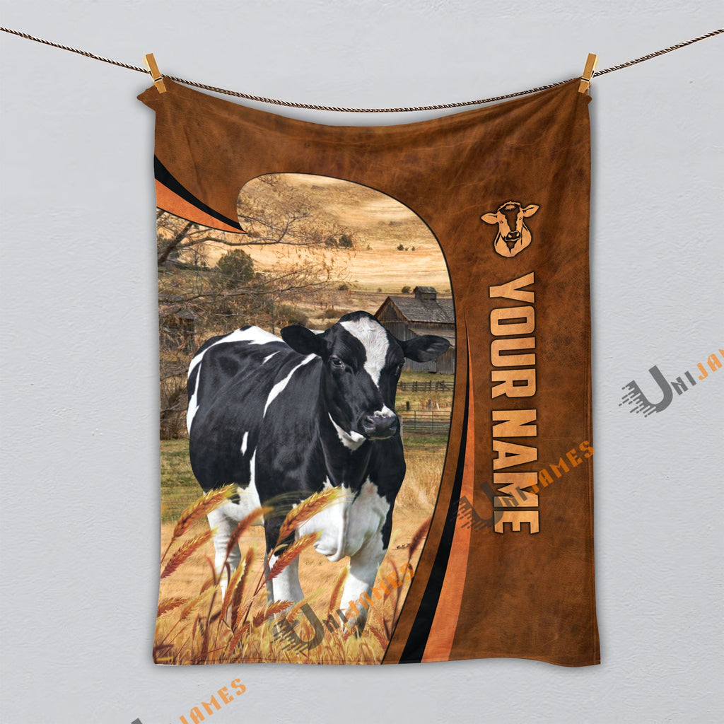 Personalized Name Holstein Premium Brown Pattern 3D Blanket