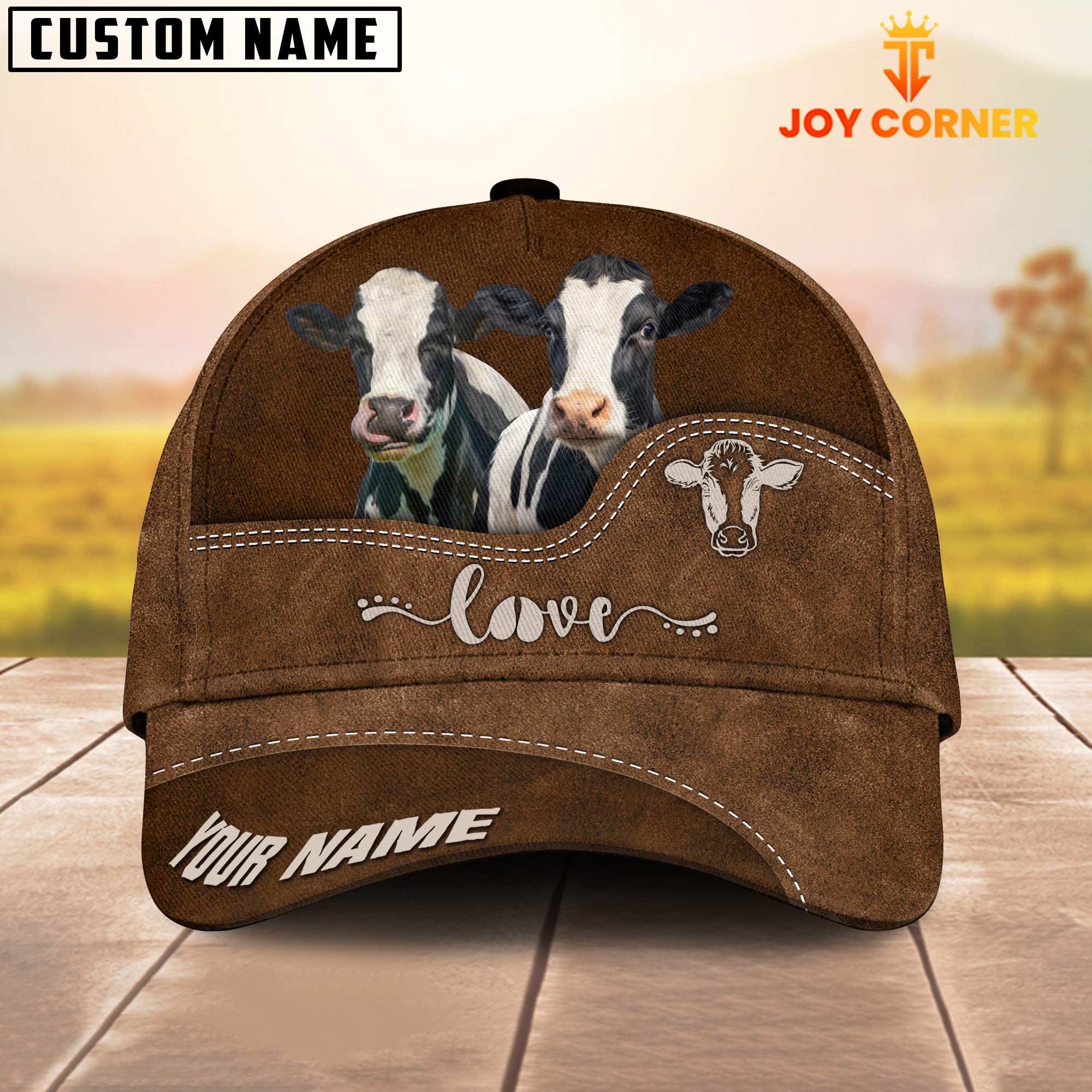 Holstein Love Leather Pattern Customized Name Cap