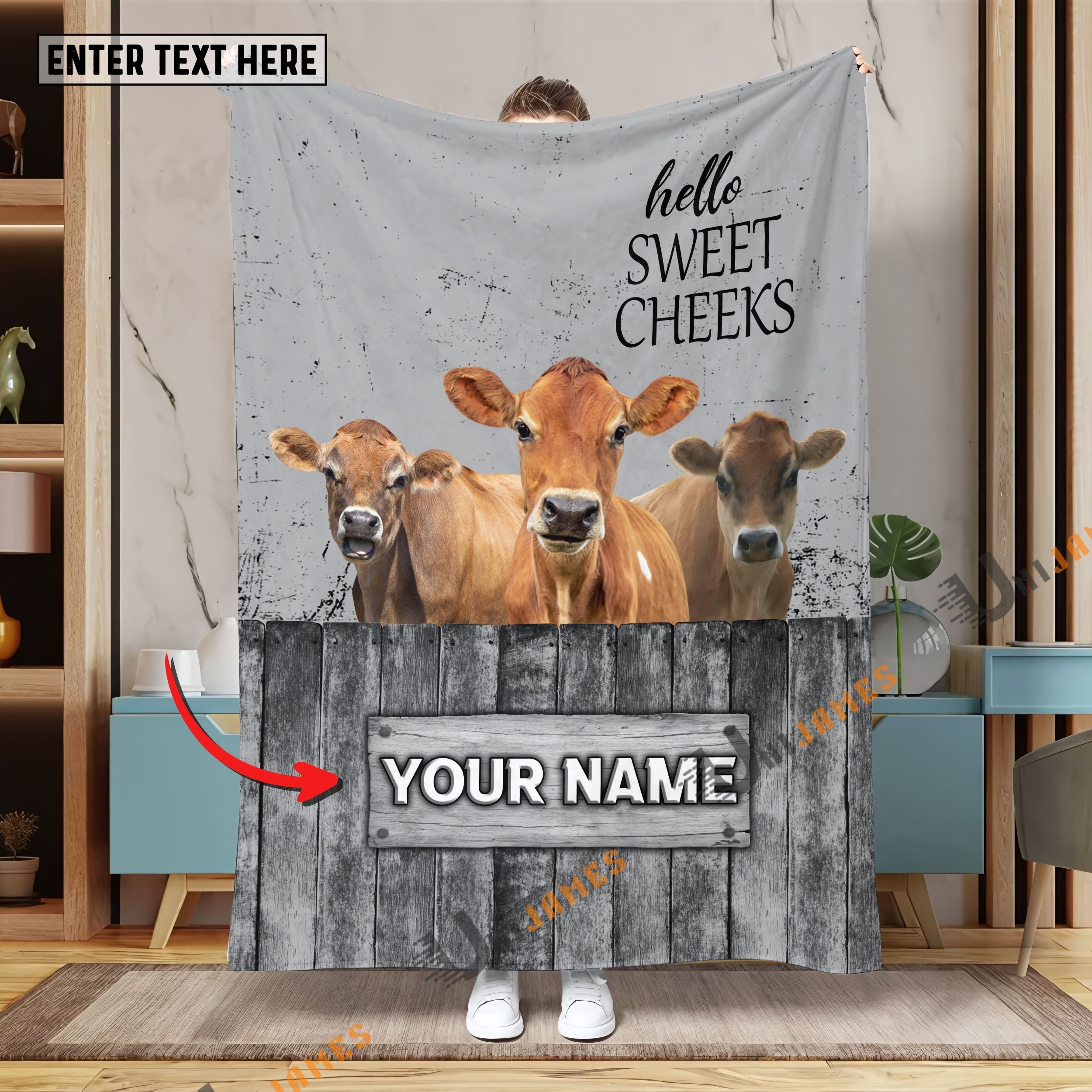 Personalized Name Jersey Hello Sweet Cheeks Pattern Blanket