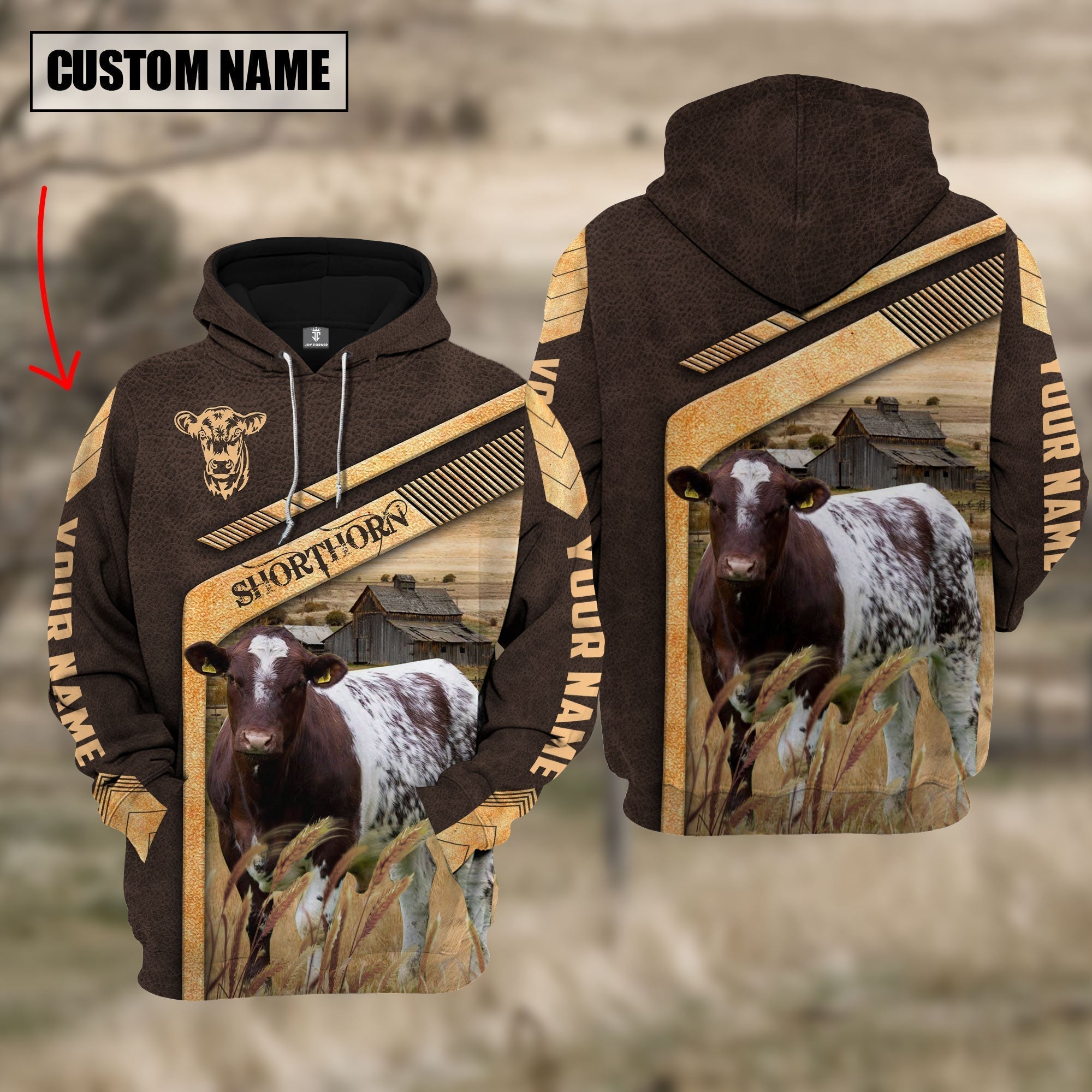 Shorthorn On The Meadow Custom Name Hoodie