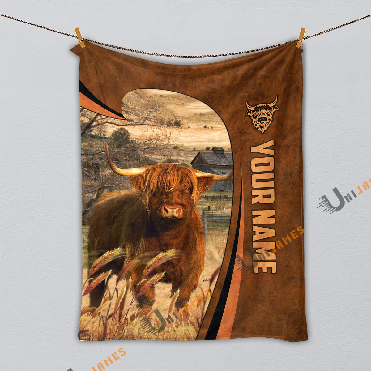 Personalized Name Highland Premium Brown Pattern 3D Blanket