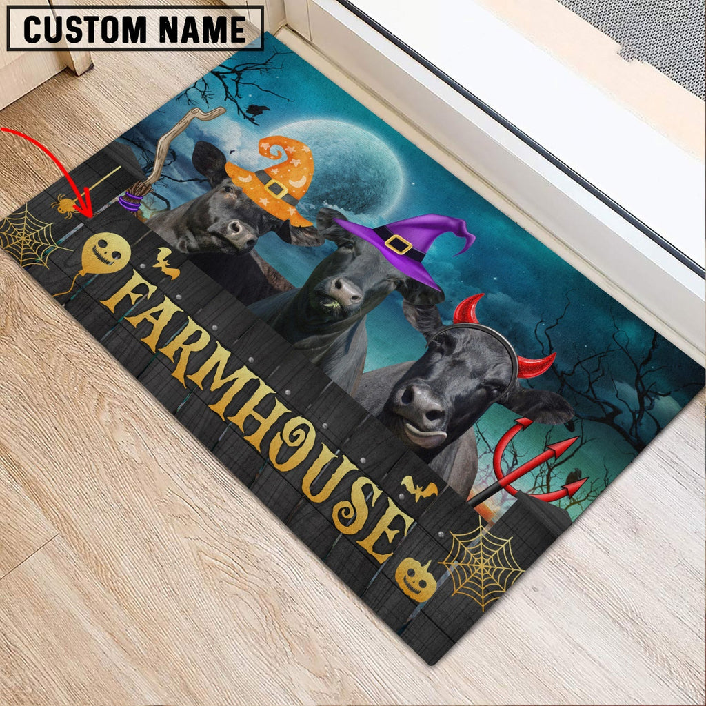 Black Angus Farmhouse Halloween Custom Name Doormat