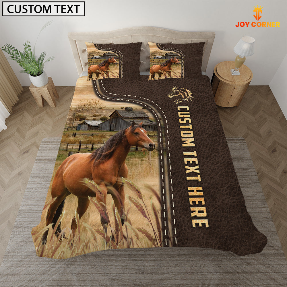 Horse Custom Text Leather Pattern Bedding Set