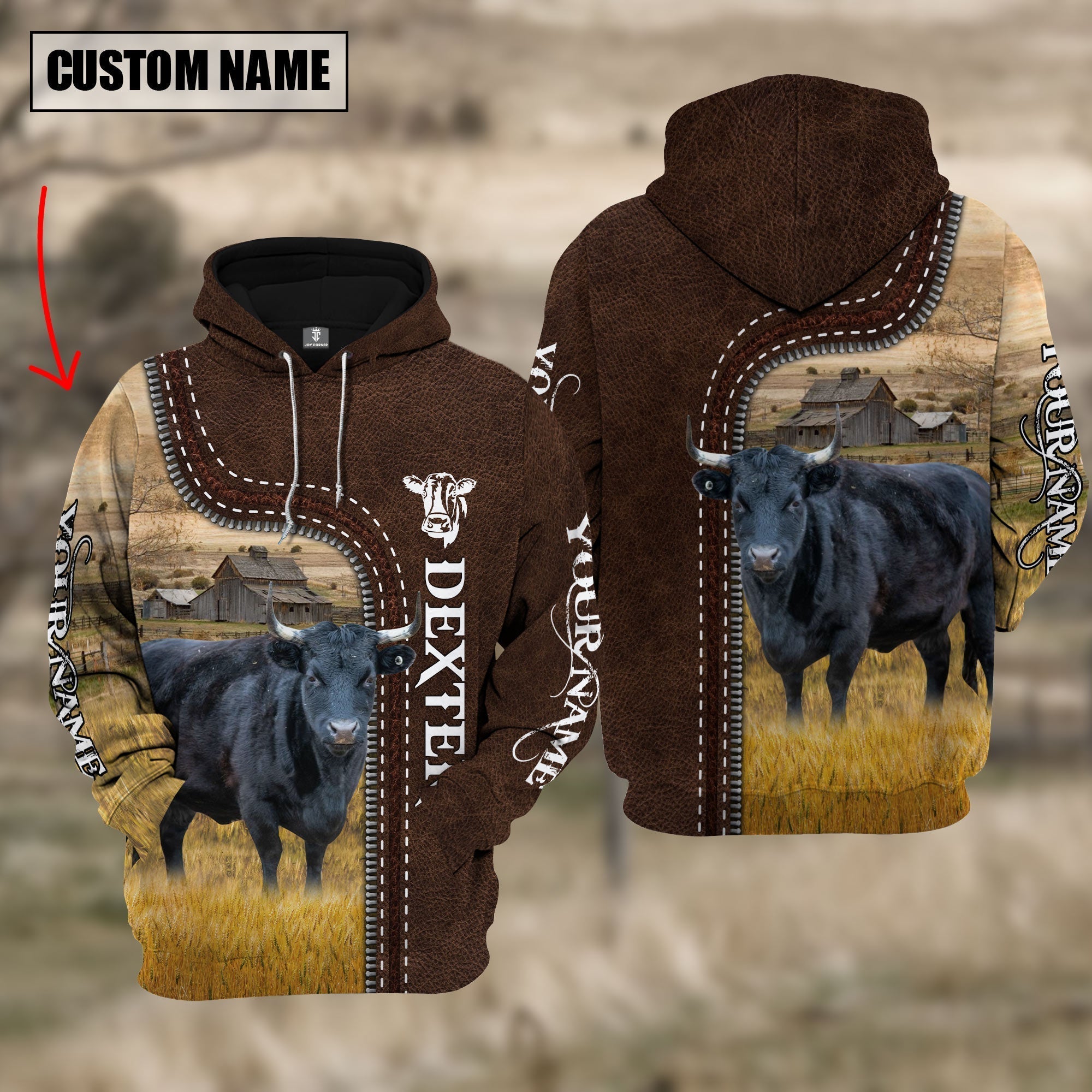 Dexter Farming Leather Pattern Personalized 3D Hoodie
