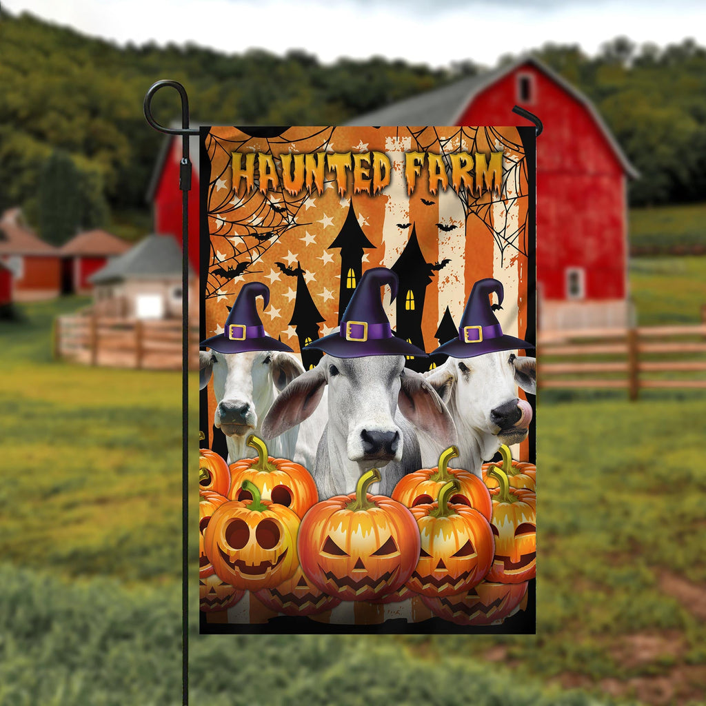 Brahman Cattle Haunted Farm Halloween Flag