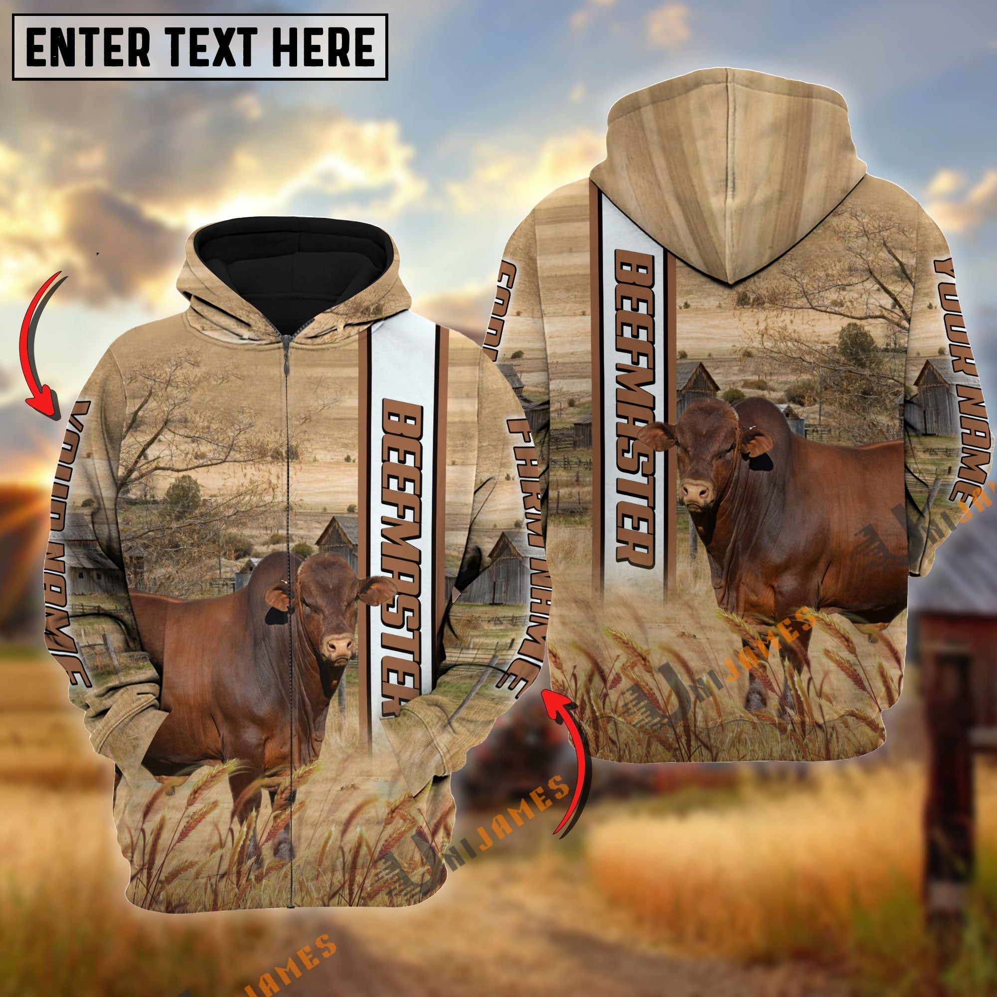Beefmaster Happy Farm Life Personalized Name, Farm Name 3D Hoodie