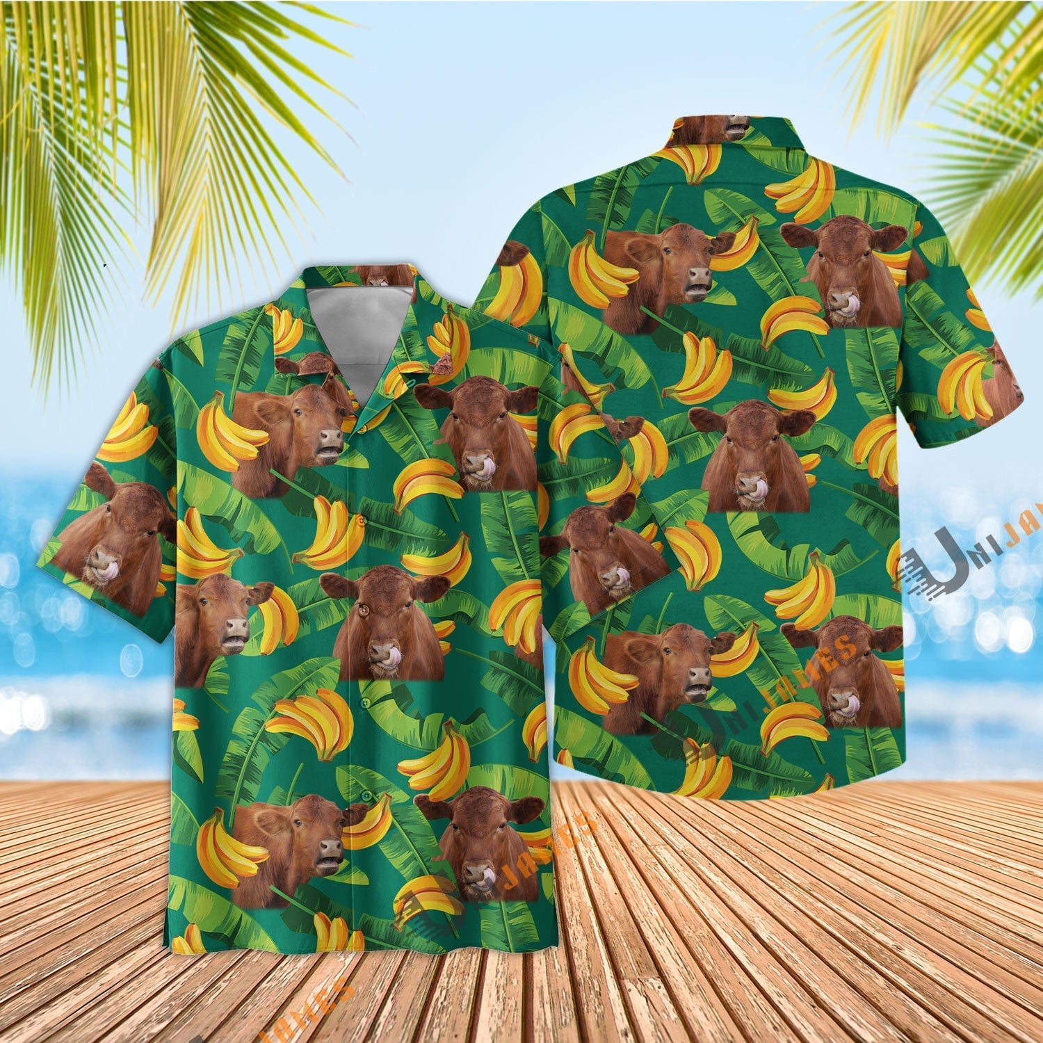Red Angus Banana Green Summer Hawaiian Shirt