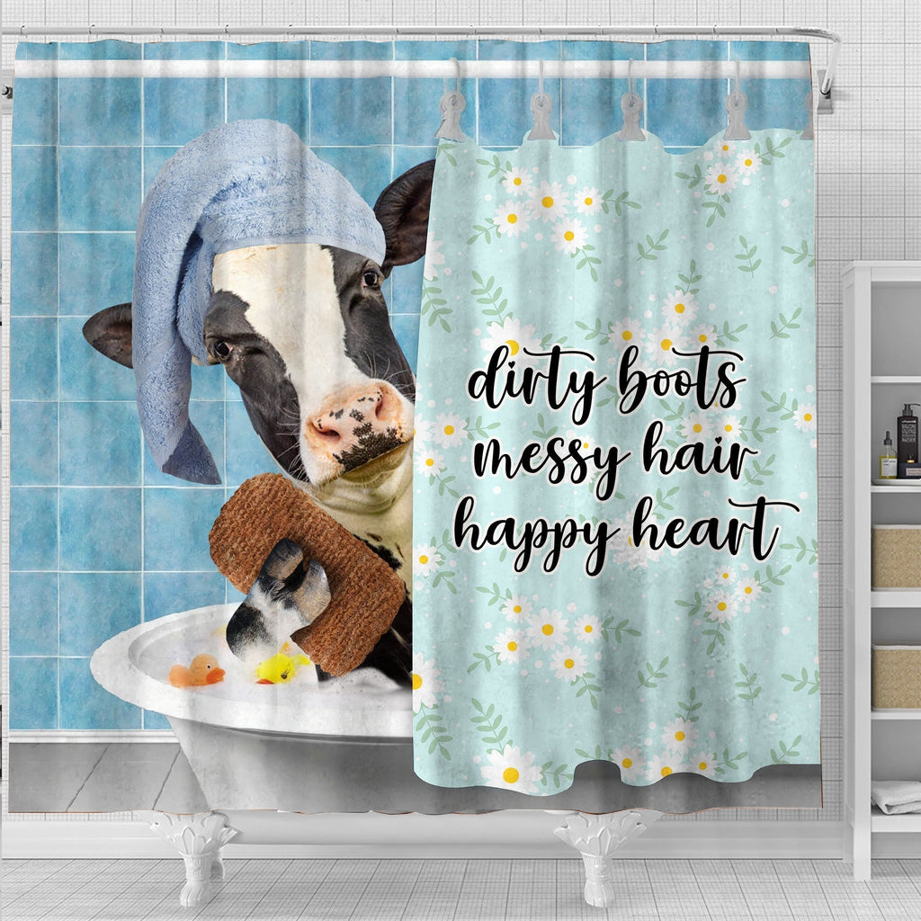 Holstein Dirty Boots, Messy Hair, Happy Heart  3D Shower Curtain