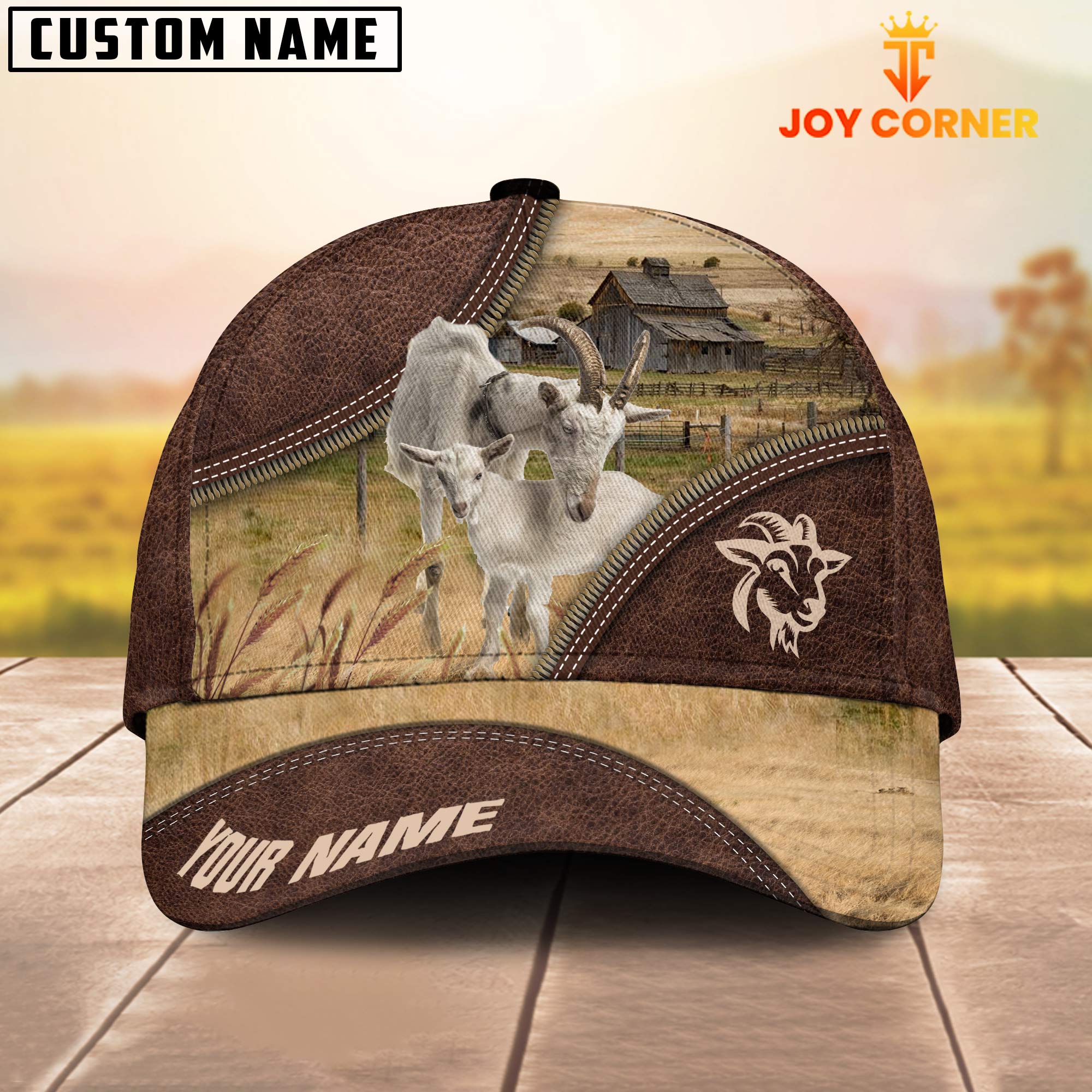 Goat On The Farm Customized Name 3D Brown Cap