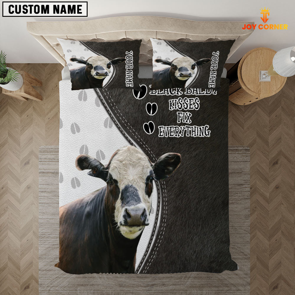 Black Baldy Kisses Fix Everything Custom Name Bedding Set