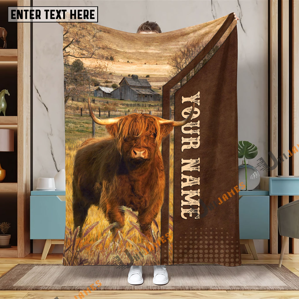 Personalized Name Highland Farming Life Pattern Blanket